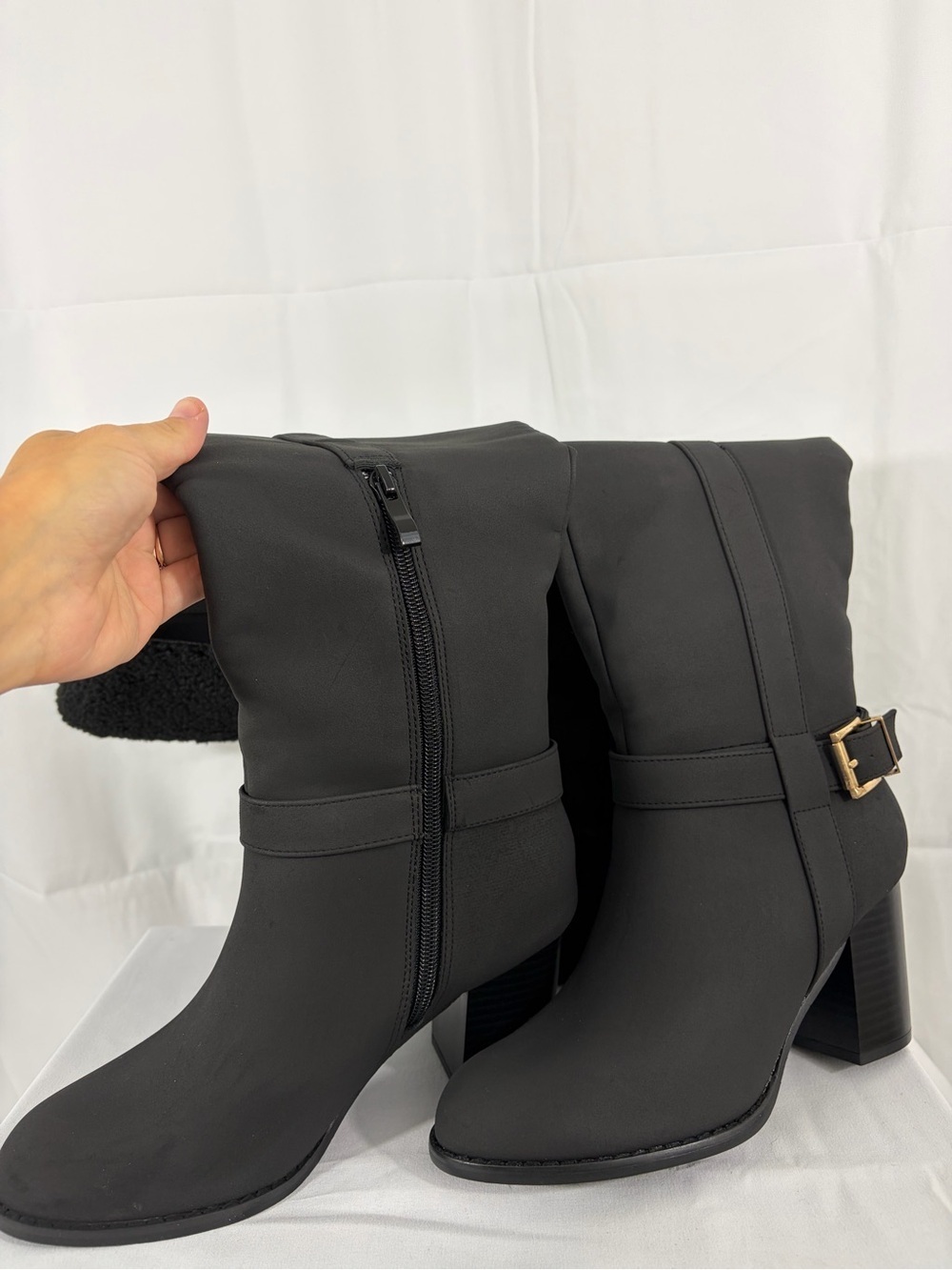 NWT Journee Women's Size 7 Tall Buckle Boots with Faux Shearling Cuff - Picture 6 of 9